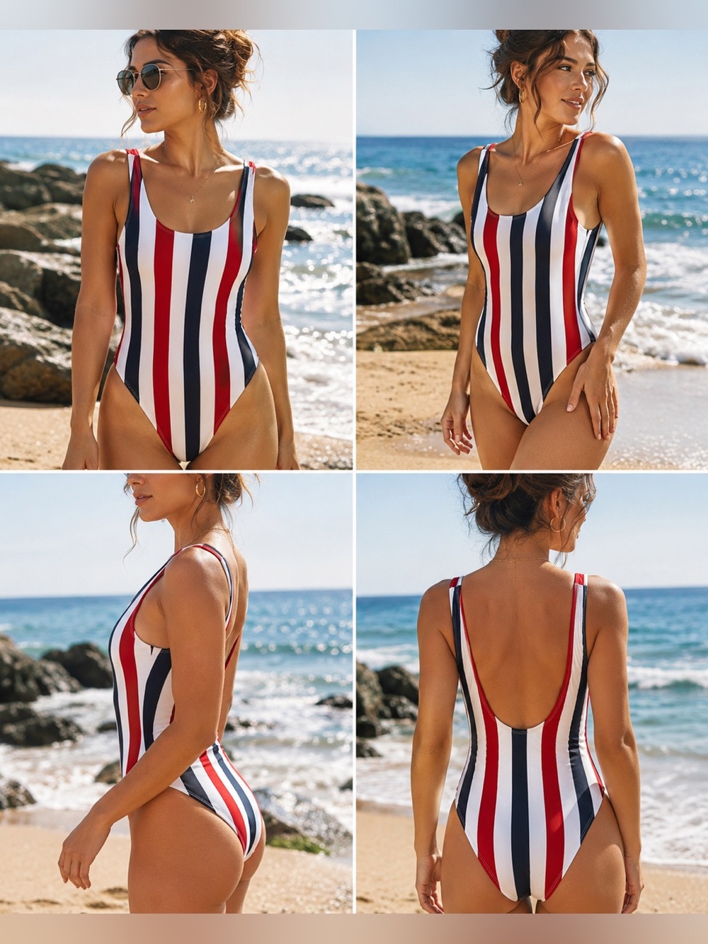 cabana del sol red white blue striped one piece swimsuit size medium usa nwot